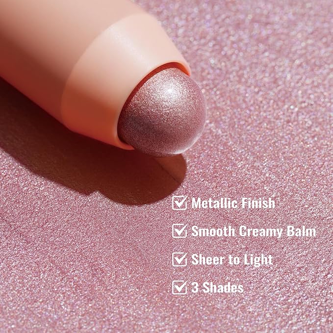 Oulac Face Highlighter Stick, Multi-use Cream Highlighter Makeup Stick, Face Highlighters & Luminizers, No Caking or Dragging, Metallic Finish, Vegan & Cruelty-Free, H3 Rosé
