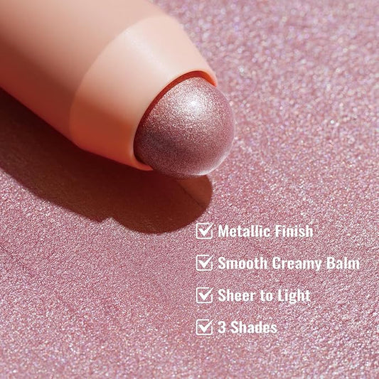Oulac Face Highlighter Stick, Multi-use Cream Highlighter Makeup Stick, Face Highlighters & Luminizers, No Caking or Dragging, Metallic Finish, Vegan & Cruelty-Free, H3 Rosé