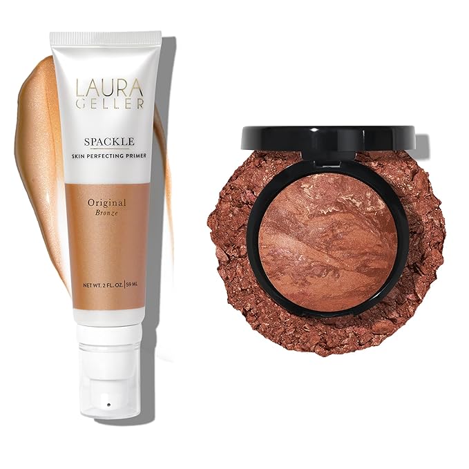 LAURA GELLER NEW YORK Instant Vacation 2pc - Baked Bronze-n-Brighten Powder - Deep + Spackle Skin Perfecting Makeup Primer