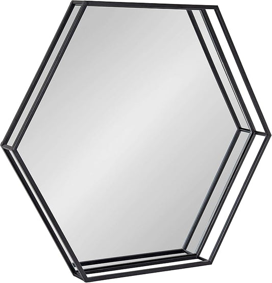 Kate and Laurel Felicia Modern Hexagon Mirror, 30" x 30", Black, Geometric Accent Mirror for Wall