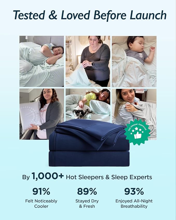 Breescape Cooling Sheet Set Twin XL Size - BlendTek™ Dry & Cool Technology for Hot Sleepers and Night Sweats, Q-Max>0.46 Tech, Deep Pocket Up to 18", 360° Elastic Band, Twilight Blue