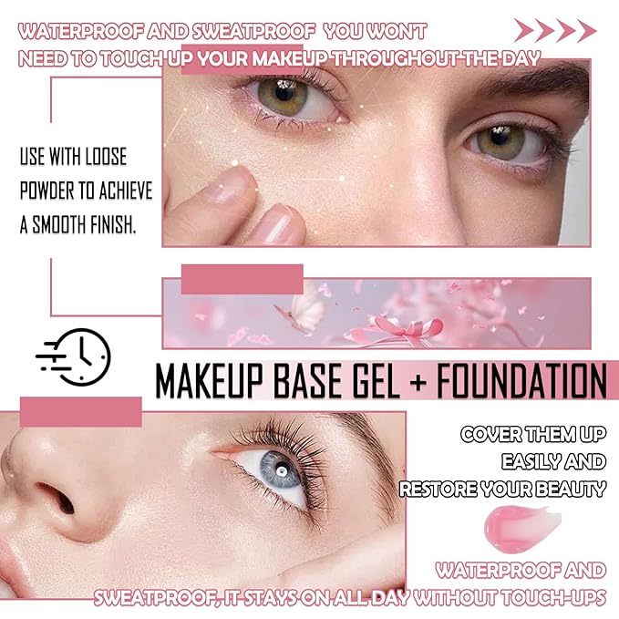 Color Changing Foundation Set,Flawless Liquid Foundation Full Coverage with Makeup Base Gel & Makeup Sponge Egg