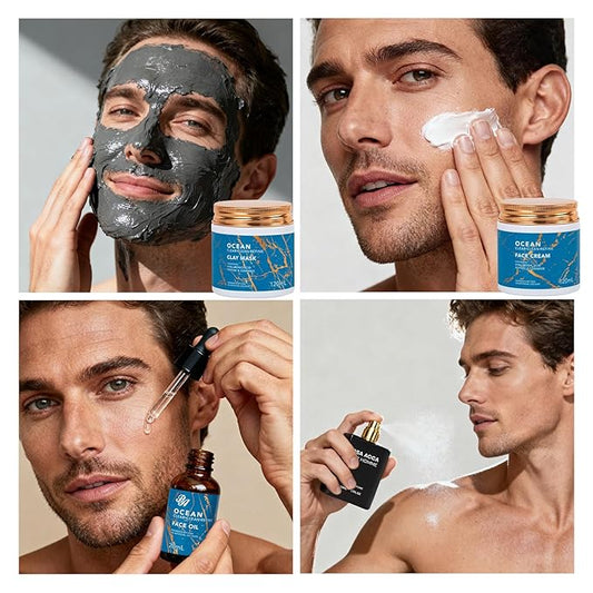 Christmas Gifts for Men, 30 Pcs Men Facial Skin Care Set, Luxury Bath & Beard Gift Set, Spa & Self-Care Gift, Clay Mask, Cleanser, Beard Oil, Cologne, Birthday, Valentines, Father Day, Boyfriend