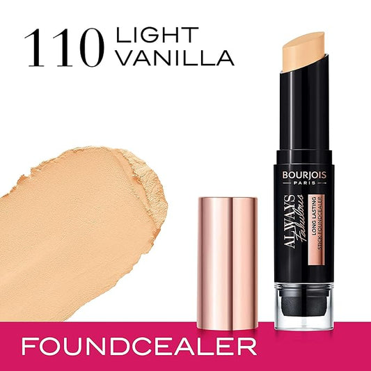 Bourjois Always Fabulous 24 Hour 2-in-1 Foundation and Concealer Stick with Blender, 110 Light Vanilla