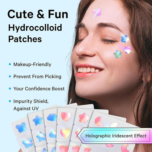 Sosky Hologram Pimple Patches for Face, Hydrocolloid Acne Patches with Salicylic Acid, Cute Star Zit Stickers,Colorful Blemish Covers,48 Count Blue Star Butterfly