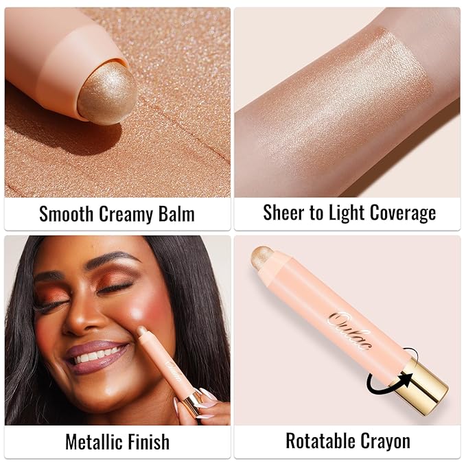 Oulac Face Highlighter Stick, Multi-use Cream Highlighter Makeup Stick, Face Highlighters & Luminizers, No Caking or Dragging, Metallic Finish, Vegan & Cruelty-Free, H1 Cream