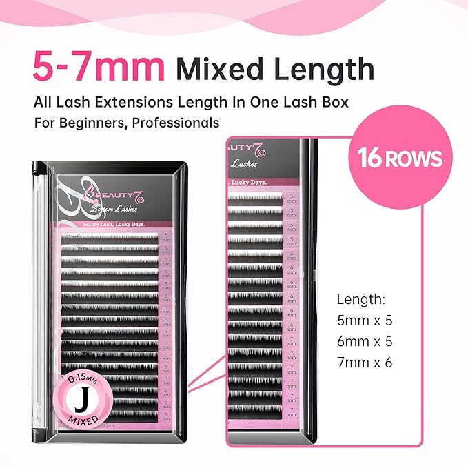Beauty7 Mixed Volume Under Bottom Lower Individual False Eyelash Extension Tray Matte Synthetic Mink Lash (0.15 Thickness, J Curl)