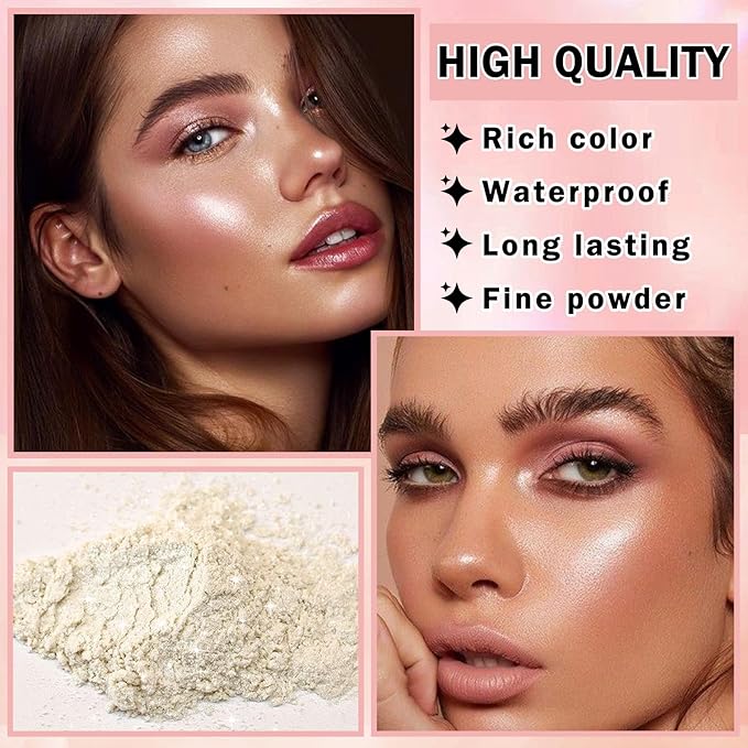 AWCCXMYM Glitter Powder Highlighter Powder Smooth Brighten Natural Flawless Mineral Shimmer Powder Makeup for Face Body Hair Instantly Glowing Vegan & Cruelty Free 02#Fairy Pink
