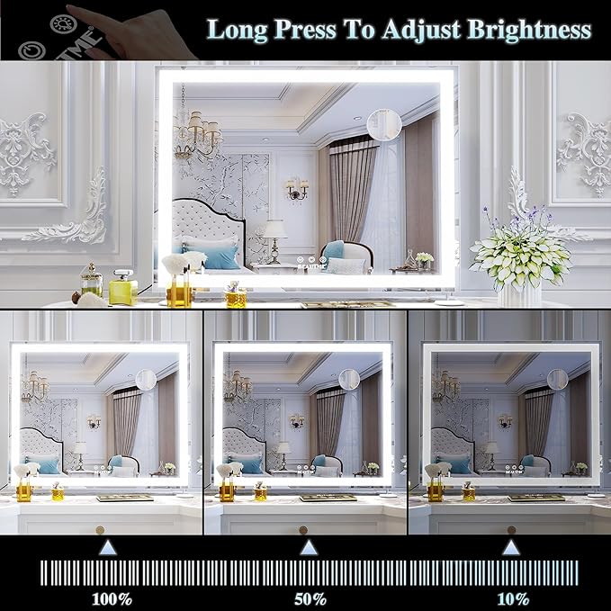 BEAUTME Vanity Mirror with Lights for Tabletop,Hollywood Lighted Makeup Mirror for Dressing Room & Bedroom,Big Desk Mirror Vanity (600×507×150mm)