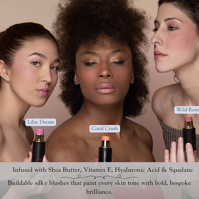 Cream Blush Stick – Buildable High Pigment Color - Cheeks, Lips & Eyes – Hydrating w. Shea Butter, Vit-E, Hyaluronic Acid, Squalane, Multi-Purpose, Gift, Summer Glow (Lilac, Regular)