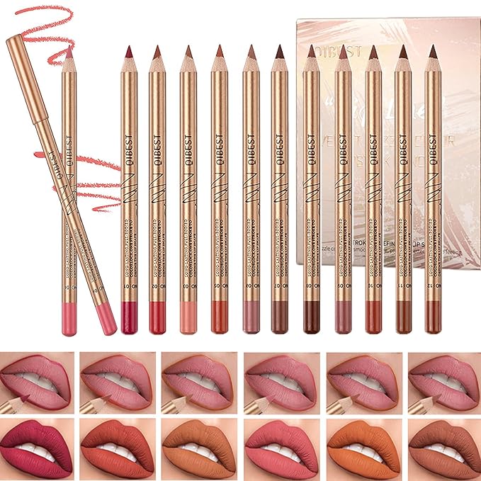 12 Colors Lip Liner Set, Brown Pink Red Series Lip Liners, Plump Nude Lip Shape No Smudge Longwear Smooth Lip Pen Waterproof Lipstick High Pigmented Natural Lip Makeup Pencil