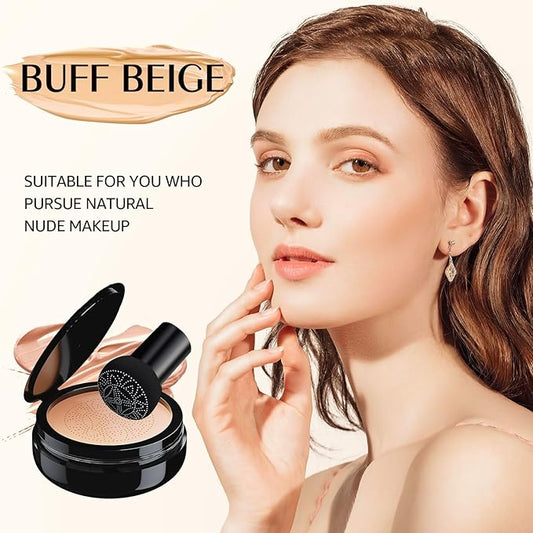 Mushroom Head Air Cushion CC Cream - New Upgraded BB Cream Face Makeup Foundation for Mature Skin Moisturizing Concealer Brighten Long-Lasting, Gold Packaging (Buff Beige, 3.21 Ounce (Pack of 1))
