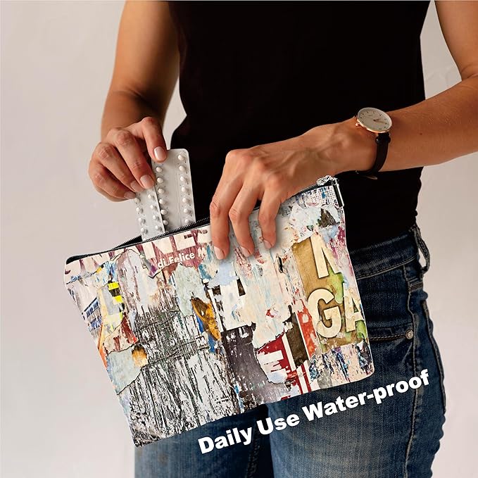 Art Theme Makeup Bag - Retro Posters Texture - Vintage Printing Cosmetic Bag, Toiletry Bag Gift For Girls, Teen, Personal Care & Accessories - A10