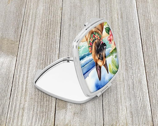 Caroline's Treasures Belgian Malinois Luau Compact Mirror Decorative Travel Makeup Mirror for Women Girls Gifts Pocket Makeup Mirror Folding Handheld