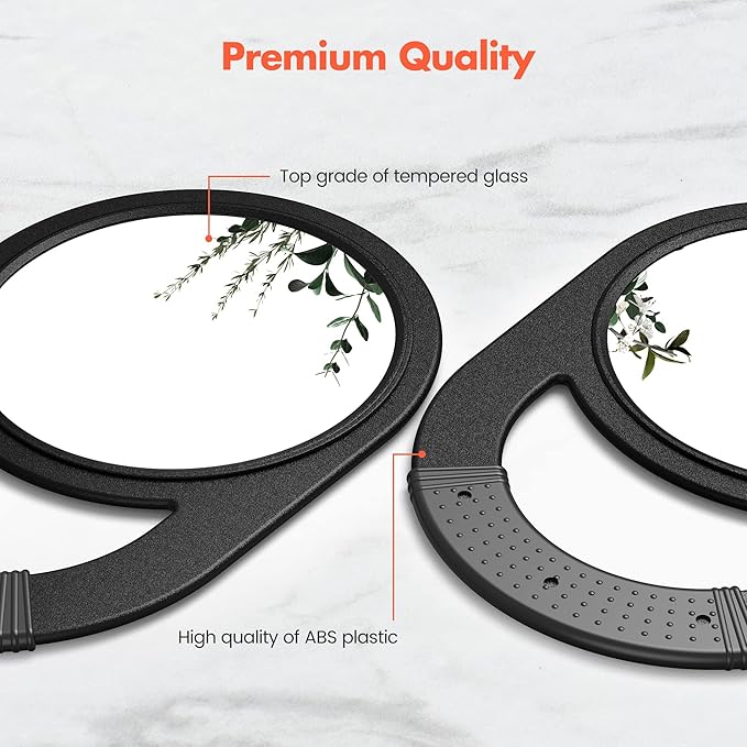 TASALON Unbreakable Hand Mirror, Salon & Barber Mirror with Handle - Anti-Slip Grip for Travel, Makeup, Shaving & Shower - Black
