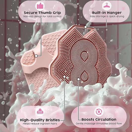 Lintach™ Silicone Body Scrubber – Gentle Exfoliating Body Scrubber – Ergonomic Shower and Bath Brush for Men and Women – Reusable and Food-Grade Silicone Brush for Smooth, Supple Skin, (Rose Pink)