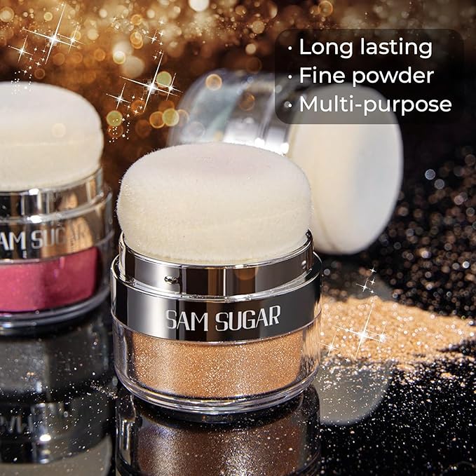 Body Shimmer Powder, Glitter Highlighter for Face, Liquid Highlighter Blush Body Glow Shimmer Powder Fairy Brightening Makeup Stick for Eyes, Hair (Champagne Gold, 1.13 Oz)