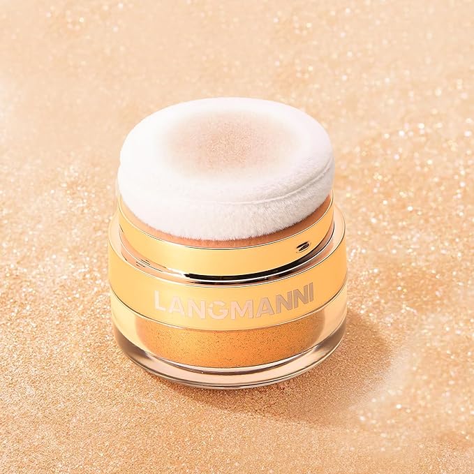 AKARY Shimmer Powder Highlighter, Golden Face Body Glow Pearl Illuminator, Intensely Pigmented for High Impact Dewy Finish (02#Golden)