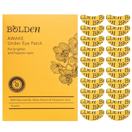 Bolden Awake Under Eye Patch | Eye Mask For Dark Circles, Puffiness & Discoloration | Brightening Eye Pads With Niacinamide, Alpha Arbutin, Tranexamic Acid & Vitamin C | 10 Pairs