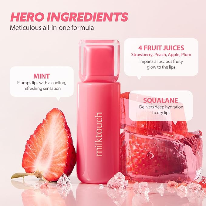 MILKTOUCH Jelly Fit Glow Lip Tint 08 Rosy Breeze - Hydrating Lip Gloss with Long-Lasting Moisture, Lip Stain, Lightweight, Radiant Shine, Perfect for Daily Use, Korean Lip Oil