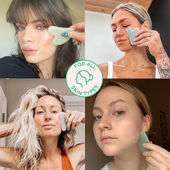Beauty by Earth Jade Gua Sha - Smoothes Fine Lines & Wrinkles, Face Sculpting Tool for Face Massage, Jaw Massager, Facial Massage Tools, Small Gifts for for Women and Teenage Girls