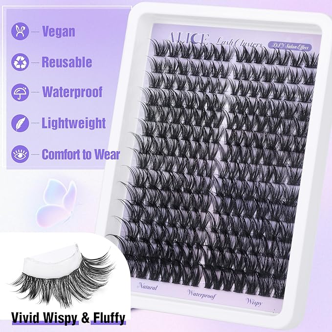 ALICE Lash Clusters Wispy Cluster Eyelash Extensions 192pcs Natural Individual Lashes DIY Lash Extension 10-18mm Cluster Eyelashes with Mix 4-7mm of Lash Band