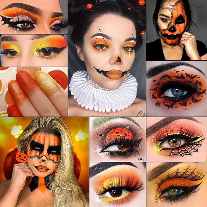 Afflano Red Orange Eyeshadow Palette Sunset 15 Color, Highly Pigmented Glam Fall Eye Shadow Makeup Palettes, Nudetude Brown Yellow Gold Orange Matte Glitter Shimmer Warm Eyeshadow Pallet