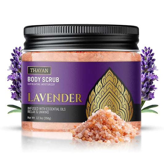 Himalayan Salt Scrub – Exfoliating Face, Foot & Body Scrub with Jojoba, Grapeseed & Essential Oils – Deep Cleansing, Collagen-Boosting, Cellulite Treatment & Skin Toning - Lavender