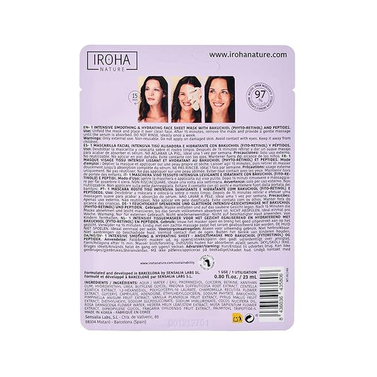 IROHA NATURE Firming & Anti-Aging Tissue Face Mask with Phyto Retinol (Bakuchiol) & Peptides (Pack of 5) | Improves Firmness & Elasticity | Results in 15 Minutes | Cruelty-Free
