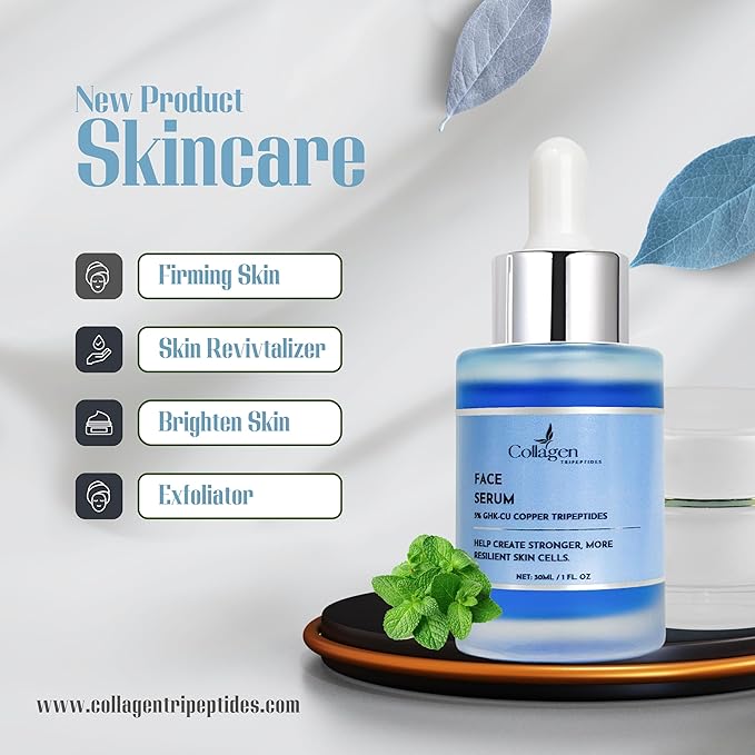 5% Copper Tripeptide-1 with Palmitoyl Tripeptides Face and Neck Essence Oil Skin Revitalizer, Support Anti Wrinkle, Tightening, Collagen - For Men and Women