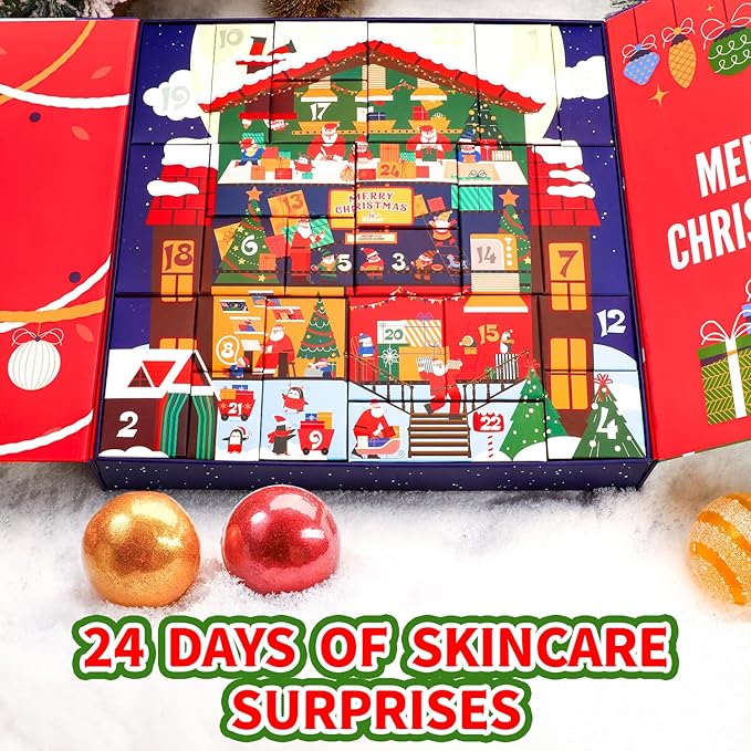 Advent Calendar 2024 Adult, Holiday Gift Baskets for Women with Hand Cream, Epsom Salt, Candle, Necklace, Brooch, Ear Clips, Skincare Beauty Advent Calendar, Happy New Year Countdown Calendar Gift Set
