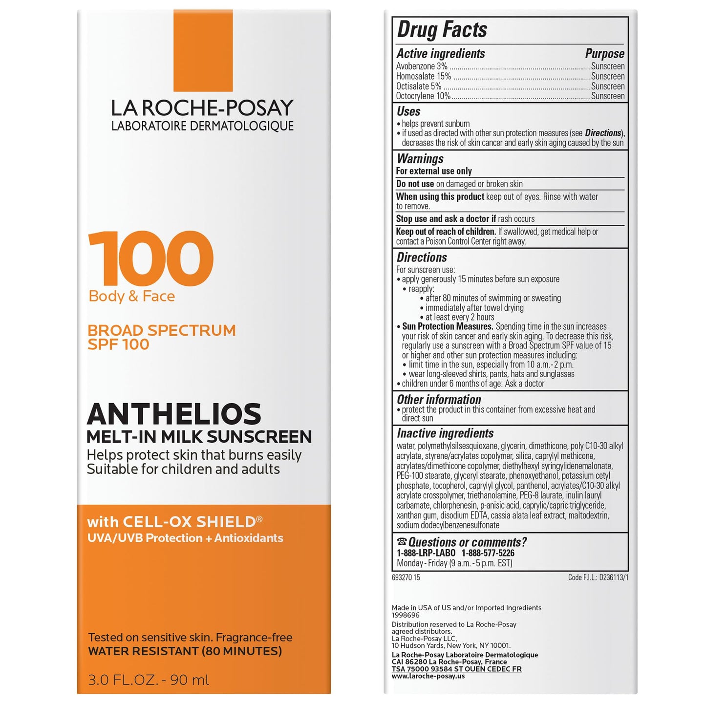 La Roche-Posay Anthelios Melt-In Milk Sunscreen SPF 100, Sunscreen For Body & Face, Broad Spectrum SPF + Antioxidants, Oil Free, For Sun Sensitive Skin, Oxybenzone Free