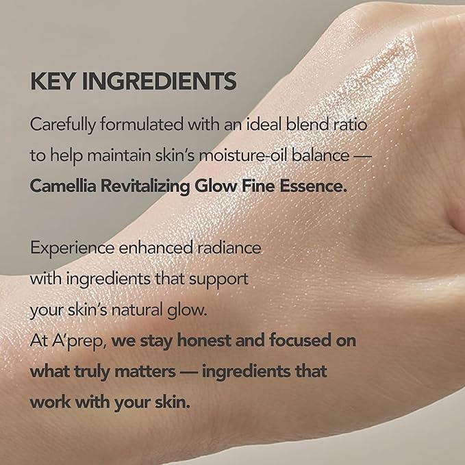 A'Prep Camellia Revitalizing Glow Fine Essence – Ultra-Fine Hydrating Mist with Camellia Extract, Niacinamide & Hyaluronic Acid for Radiant Skin, Korean Skincare, 120ml