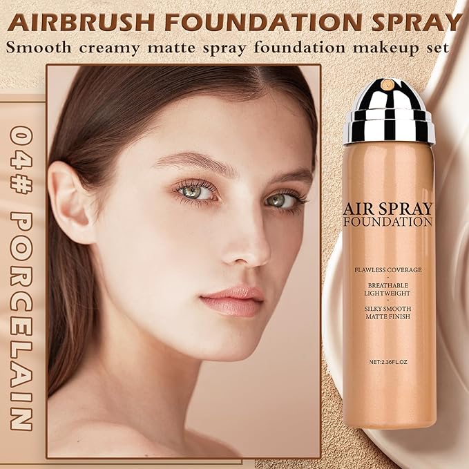 Airbrush Flawless Setting spray,Hydrating Full Coverage Foundation for Smooth Radiant Finish,Breathable Blendable,Lightweight Silky Foundation Makeup for Mature Skin(04 Porcelain)