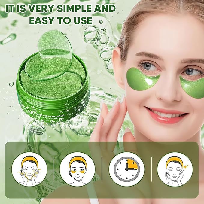 Aloe Vera Eye Mask- 60 PCS Aloe Vera Under Eye Patches-Under Eye Patches for Dark Circles,Eye Puffiness & Dark Circles Treatment,Reduces Wrinkles & Fine Lines,Improves & Firms Eye Skin