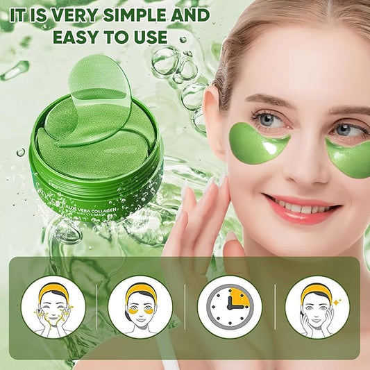 Aloe Vera Eye Mask- 60 PCS Aloe Vera Under Eye Patches-Under Eye Patches for Dark Circles,Eye Puffiness & Dark Circles Treatment,Reduces Wrinkles & Fine Lines,Improves & Firms Eye Skin