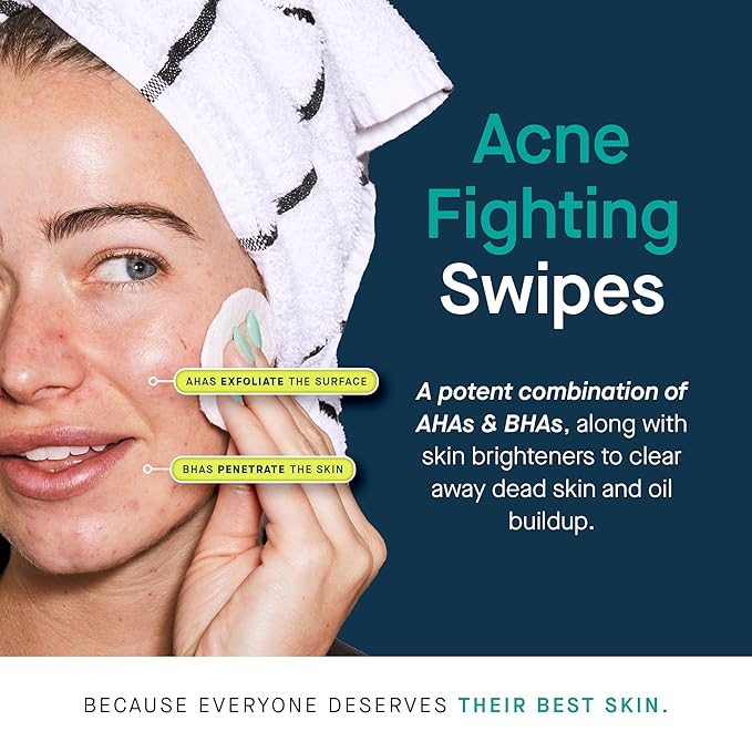 SLMD by Dr. Pimple Popper - AHA BHA Toner Pads Swipes, Salicylic Acid, Glycolic Acid & Lactic Acid - Daily Resurfacing Pads for Face & Body - Facial Exfoliating Resurface, Treat, and Prevent Acne