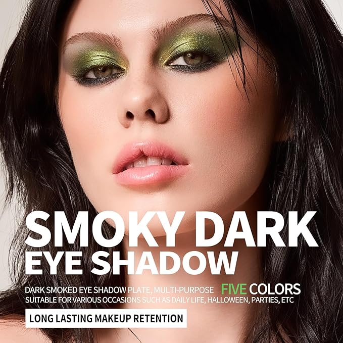 Black Eyeshadow Palette, 5 Colors True Black Chameleon Green Purple Color Changing Blush Eyes Multi-Use Dark Goth Makeup Pallet, Shimmer Matte Metallic Sombras De Ojos Kit for Daily Halloween2