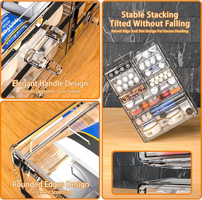2 Pack Clear Cosmetic Organizer Countertop,Stackable 8 Drawer Acrylic Makeup Organizer and Skincare Organizer,Cosmetic Storage Organizer for Skin Care,Beauty Product,Perfume Organizers for Vanity