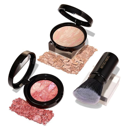 LAURA GELLER NEW YORK 40+ Club Blush-n-Balance 3pc Kit: Baked Balance-N-Brighten Color Correcting Foundation, Porcelain + Retractable Kabuki Brush + Baked Blush-N-Brighten, Tropic Hues