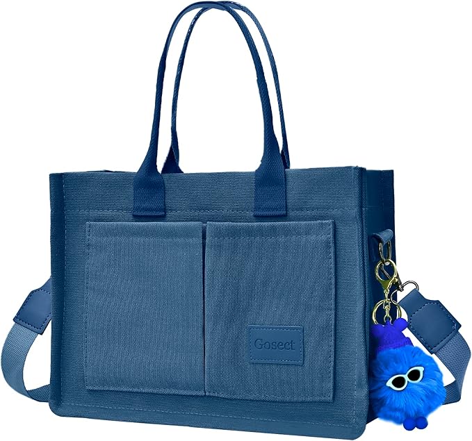 Canvas Tote Bag for Women With Pockets, Laptop Work Crossbody Purses Everything Shoulder Tote Bag Everyday Satchel Handbags