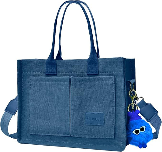 Canvas Tote Bag for Women With Pockets, Laptop Work Crossbody Purses Everything Shoulder Tote Bag Everyday Satchel Handbags