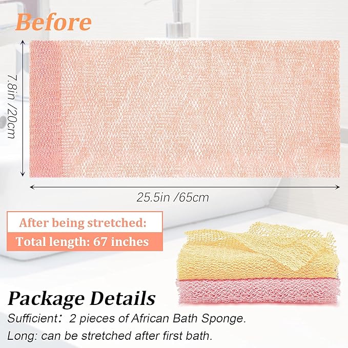 2 Pieces African Net Sponge Exfoliating Net African Body Scrubber Bath Rag Washcloth Towel Shower Body Back Scrubber Skin Smoother for Daily Use or Stocking Stuffer (Peach Pink, Creamy)