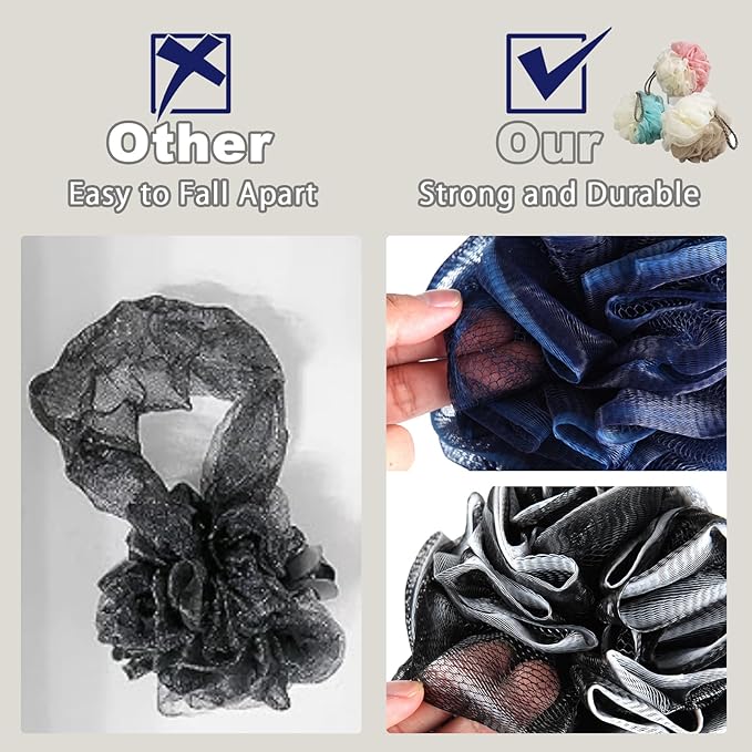 Loofah Sponge, Qewro Loofa Exfoliating Back Bath Sponge Shower Scrubber for Body, Luffa for Men Kids Women, Shower Puff Bath Pouf for use in Shower, Lufa or Loufas Flowers (5pack Blue and White)