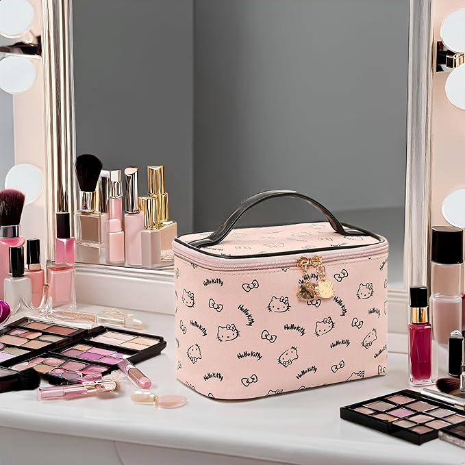 AmBealla Make up Bag Travel Cosmetic Bags Brush Holder Zipper Pouch Case Organizer Cute Organizer Suitable for Purse for Women (Light Pink Bucket Bag)