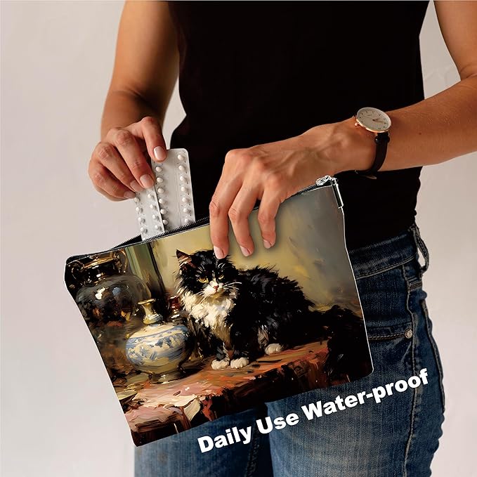 Art Theme Makeup Bag - Sloppy Cats On The Desk - Drawing Printing Cosmetic Bag, Toiletry Bag Gift For Girls, Teen, Personal Care & Accessories - A09