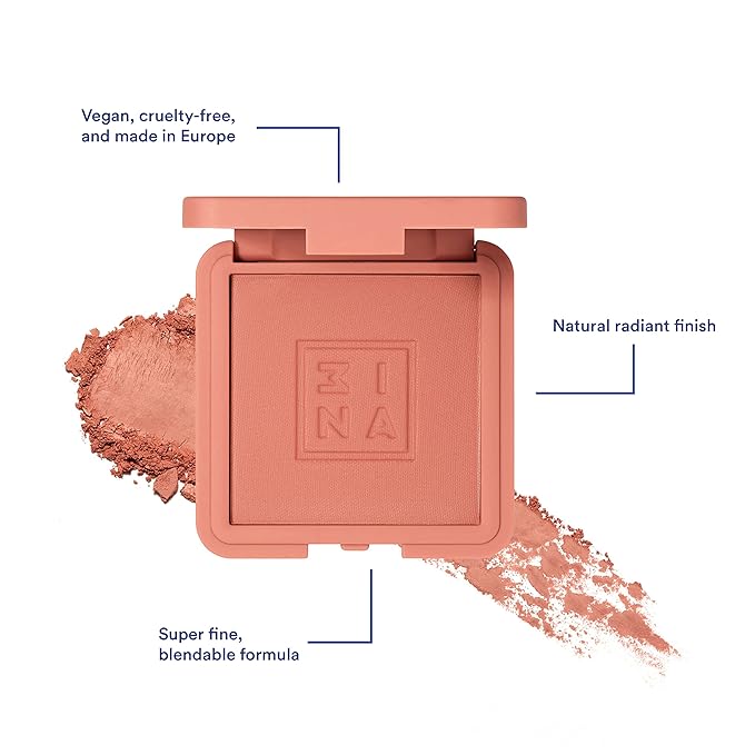 3INA The Blush 369 - Natural, Light Mineral Powder Blush For Sensitive Skin - Blendable, Buildable Rouge To Give Skin A Pigmented, Dewy Glow - Vegan, Cruelty Free, Eco Friendly Blush Makeup - 0.26 Oz