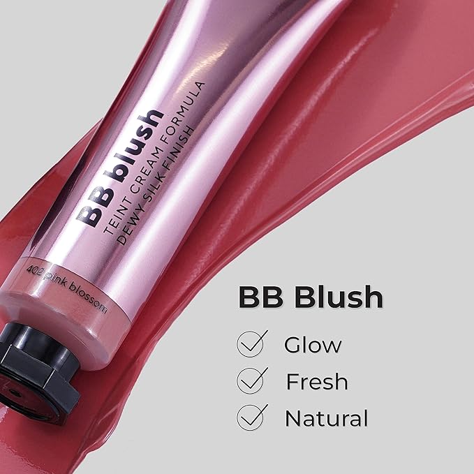 BB Blush for Cheeks Makeup - Lightweight and Long Lasting Liquid Blush - Blendable Cream Formula for Cheeks, Natural Finish Cream Contour - 402 (Pink Blossom) - 10ml/0,33fl.oz