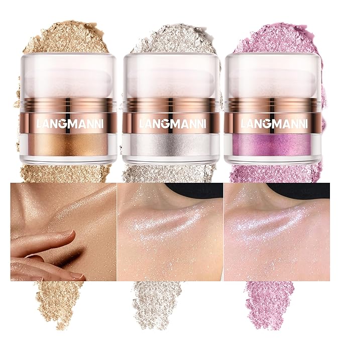 AKARY Shimmer Powder Highlighter, Purple Face Body Glow Pearl Illuminator, Intensely Pigmented for High Impact Dewy Finish (03#Purple)