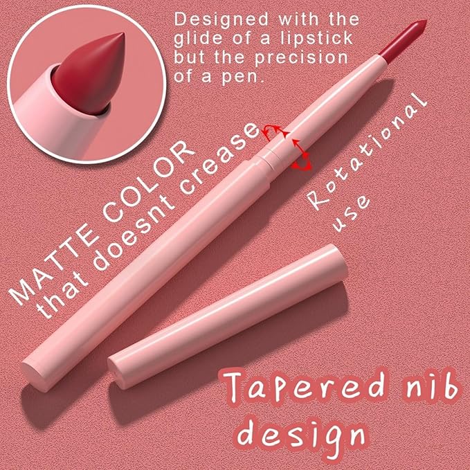 6 Color Lip Liner Set, Matte Finish, Velvet Hyperpigment Lip Liner Pencil, Used to Shape and Sculpt Lips, Long-Lasting Waterproof Daily Makeup Lip Liners (Set A)